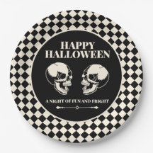 Feliz Halloween Caveiras Rindo Prato de Papel Pret