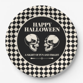Feliz Halloween Caveiras Rindo Prato de Papel Pret