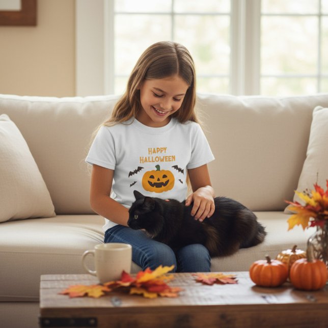 Feliz Halloween Crianças Pumpkin T-Shirt (Criador carregado)