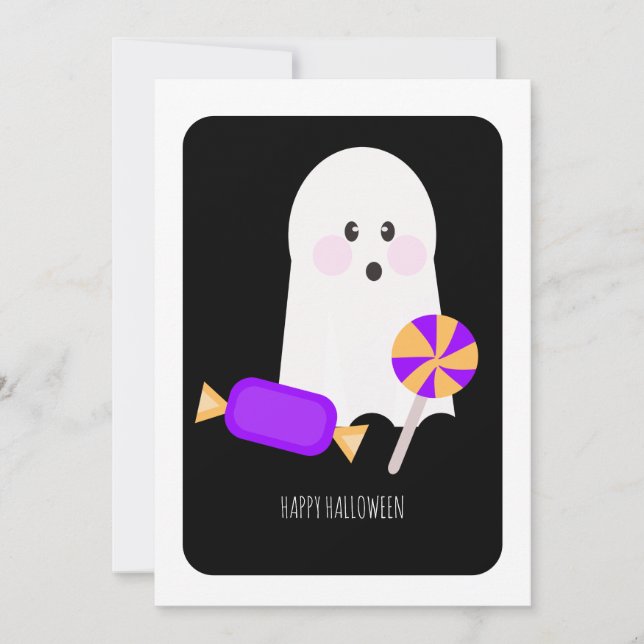 Feliz Halloween Doce Cartão de Doces Fantasmas (Frente)