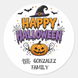 Feliz Halloween Família Adesivo Redondo