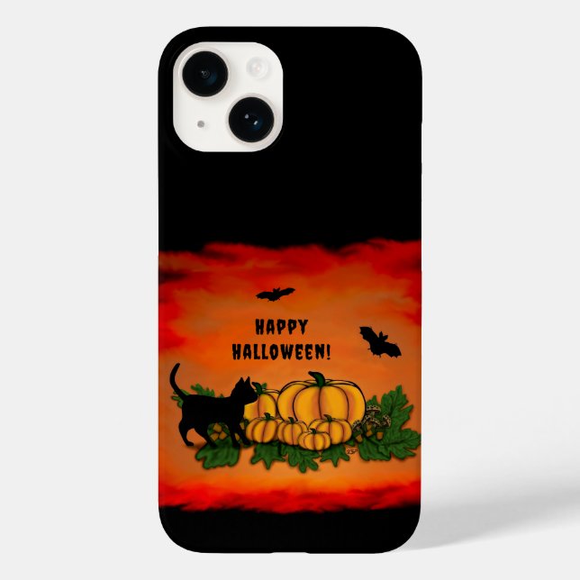 Feliz Halloween, Gato Preto, Morcego e Abóbora (Verso)