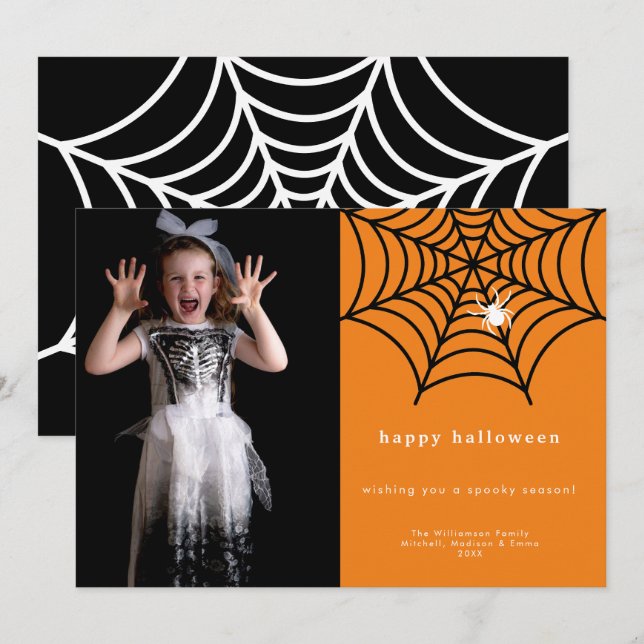 Feliz Halloween Modelo de Foto de Teia de Aranha A (Frente/Verso)