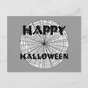 Feliz Halloween no cartão postal de texto da teia