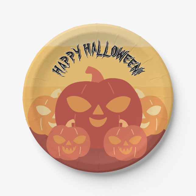 Feliz Halloween! Pratos de Papel Abóboras (Frente)