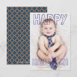 Feliz Hanukkah Bloco Azul - Cartão de Hanukkah 3x5