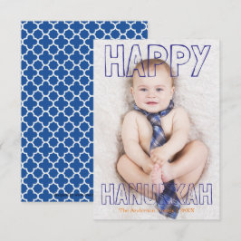Feliz Hanukkah Bloco Azul - Cartão de Hanukkah 3x5