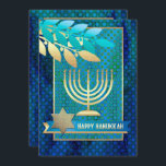 Feliz Hanukkah. Cartões de saudação personalizávei<br><div class="desc">Feliz Hanukkah! Menorah,  Estrela de David e Olive Branches Design Cartões de Saudação de Chanucá Personalizáveis / Convites de Celebração de Chanucá com texto personalizado. Cartões e presentes disponíveis na Categoria Feriados Judeus / Hanukkah da nossa loja.</div>