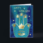 Feliz Hanukkah. Cartões de saudação personalizávei<br><div class="desc">Feliz Hanukkah! Feliz Chanukah! Estrela de David e Hamsa - Símbolo Design Personalizável de Chanucá - Cartões Saudáveis personalizados com uma saudação personalizada. Cartões e presentes disponíveis na Categoria Feriados Judeus / Hanukkah da nossa loja.</div>