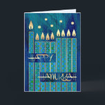 Feliz Hanukkah. Cartões de saudação personalizávei<br><div class="desc">Feliz Hanukkah! Feliz Chanukah! Star of David and Menorah Candles Design Cartões de saudação personalizáveis de Chanucá com nome personalizado e saudação. Cartões e presentes disponíveis na Categoria Feriados Judeus / Hanukkah da nossa loja.</div>