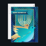 Feliz Hanukkah. Cartões postais personalizados do<br><div class="desc">Feliz Hanukkah. Elegante Festivo Menorah e Peace Doves Design com cartazes em folha de ouro. Cartões e presentes disponíveis na Categoria Feriados Judeus / Hanukkah da nossa loja.</div>