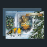 Feliz Hanukkah. Cena de Neve com Cartão Menorah<br><div class="desc">Saudações da temporada. Feliz Hanukkah. Feliz Natal. Feliz ano novo. Cena de Neve com Pássaros e Menorah pintando Chanucá / Natal / Cartões de Saudação Plana personalizáveis para o Ano Novo. Cartões e presentes disponíveis na Categoria Feriados Judeus / Hanukkah da nossa loja.</div>