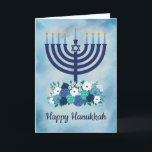 Feliz Hanukkah Floral Menorah Cartões de agradecim<br><div class="desc">Cobrir por Cindy Bendel</div>