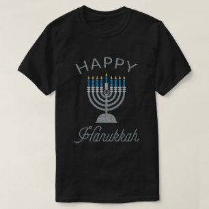 Feliz Hanukkah Menorah Glitter T-Shirt