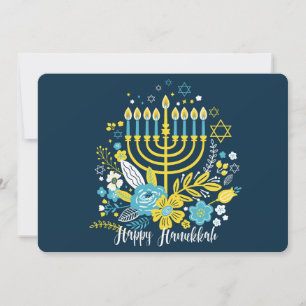 Feliz Hanukkah menorah velas. Cartão de Festividad