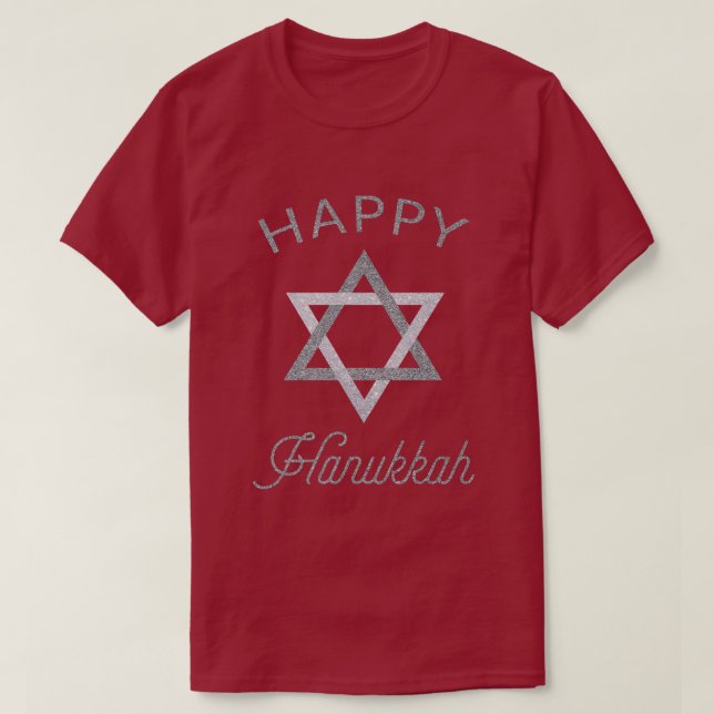 Feliz Hanukkah Star de David Glitter T-Shirt (Frente do Design)