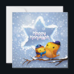 Feliz Hanukkah Winter Snow Birds<br><div class="desc">Esta design de férias apresenta dois pássaros sentados em um galho de árvore com carga de neve vestindo um kippah e cachecol com neve caindo no fundo. O texto "Happy Hannukah" na tipografia branca moderna na Estrela de David. #hanukkah #chanukah #feriados #sazonal #festivo #inverno #neve #pássaros #cachecol #boné #judeu #moderno...</div>