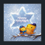 Feliz Hanukkah Winter Snow Birds<br><div class="desc">Esta design de férias apresenta dois pássaros sentados em um galho de árvore com carga de neve vestindo um kippah e cachecol com neve caindo no fundo. O texto "Happy Hannukah" na tipografia branca moderna na Estrela de David. #hanukkah #chanukah #feriados #sazonal #festivo #inverno #neve #pássaros #cachecol #boné #judeu #moderno...</div>
