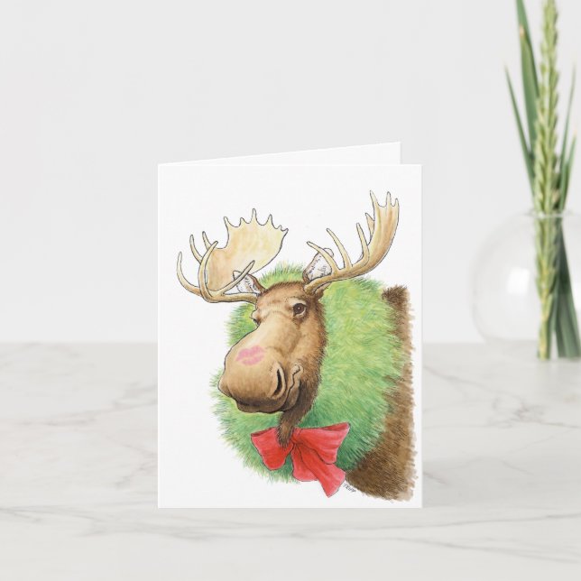 Feliz Kissmoose! Cartão de Natal de Alce (Frente)