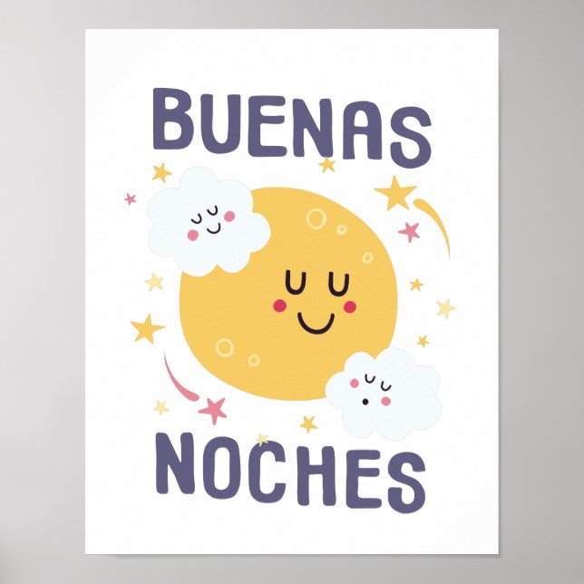 Feliz Lua e Estrelas Berçário Arte em Poster Espan (Frente)