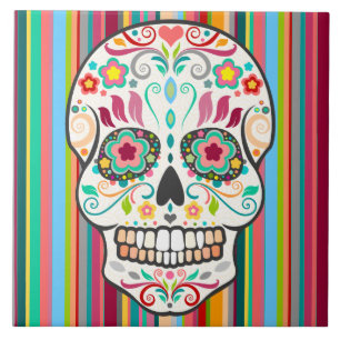 Feliz Muertos - azulejo festivo do crânio do