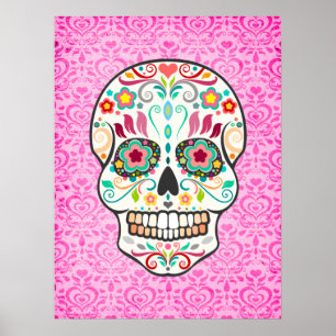 Feliz Muertos - poster festivo da arte do crânio