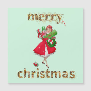Feliz Natal 1950 Dama vintage com presentes