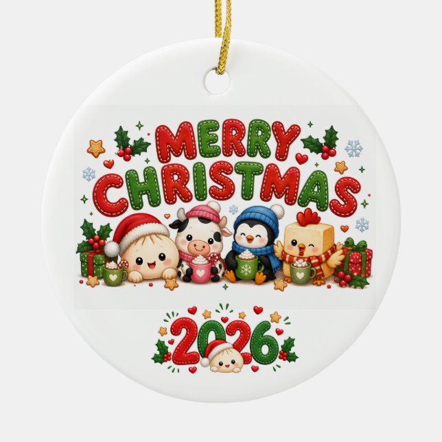 Feliz Natal 2026 Ornamento de Cerâmica (Frente)