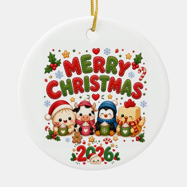 Feliz Natal 2026 Ornamento de Cerâmica (Frente)
