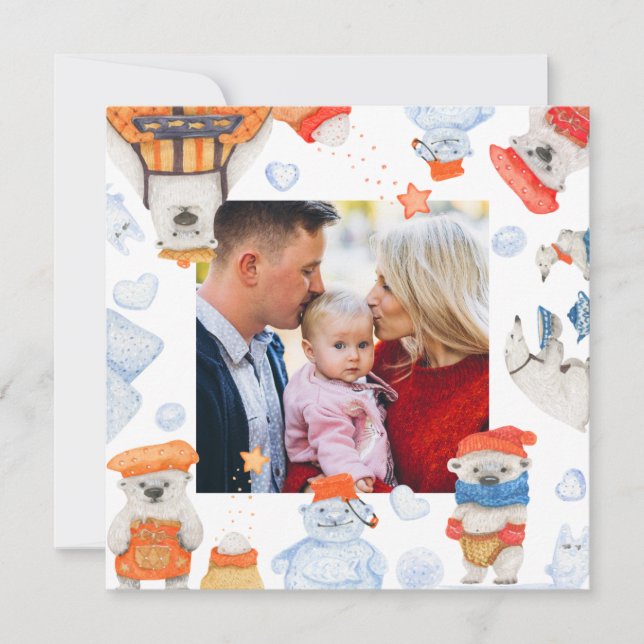 Feliz Natal Aquarela Foto do Urso Polar Cute (Frente)