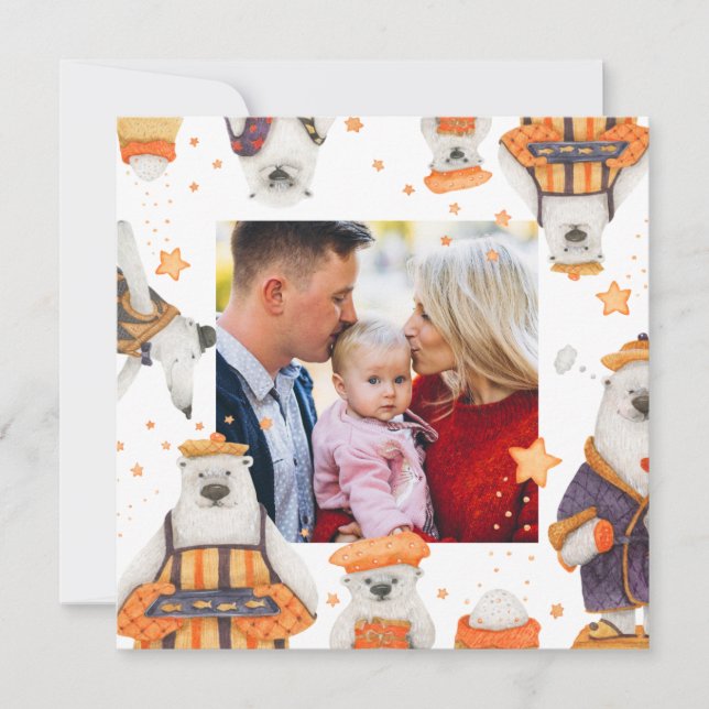 Feliz Natal Aquarela Foto do Urso Polar Cute (Frente)