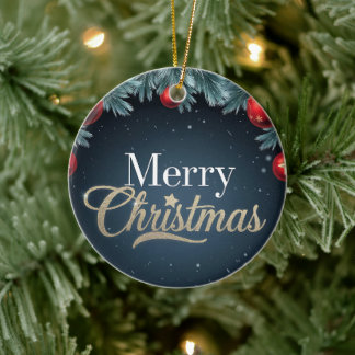 Feliz Natal Azul Escuro e Ornamento Vermelho