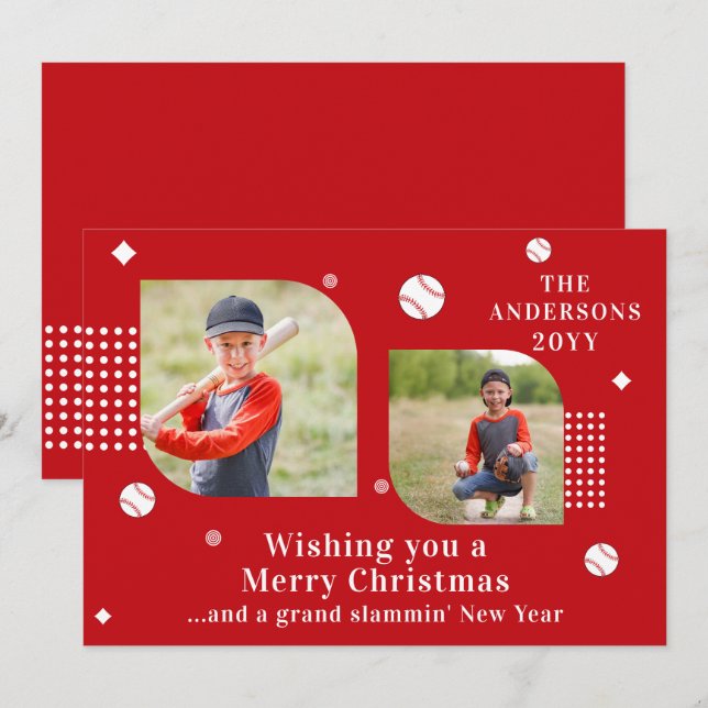 Feliz Natal Baseball Sport 2 Photo Family Name (Frente/Verso)