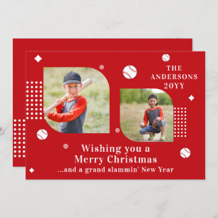 Feliz Natal Baseball Sport 2 Photo Family Name