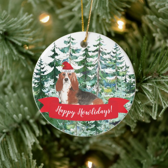 Feliz Natal Basset Hound Cachorro Enfeite de Natal (Árvore)