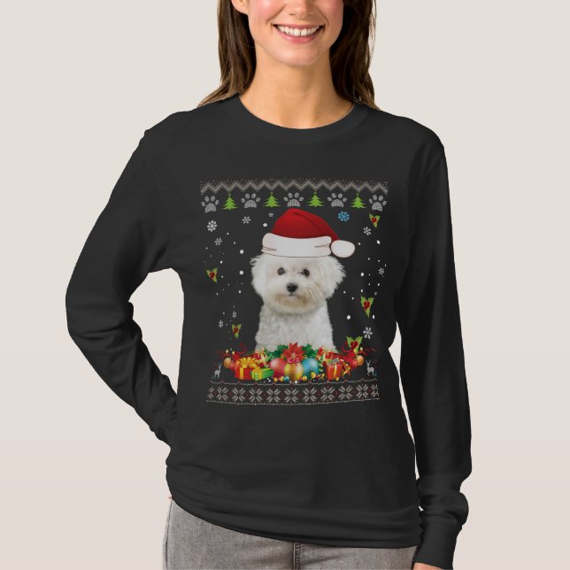 Feliz Natal Bichons Frise Cachorro Feio San Suéter (Frente)