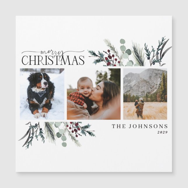 Feliz Natal Black Winter Floral Magnet (Frente)