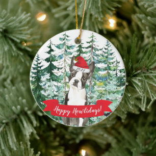 Feliz Natal Boston Terrier Cachorro Enfeite de Nat