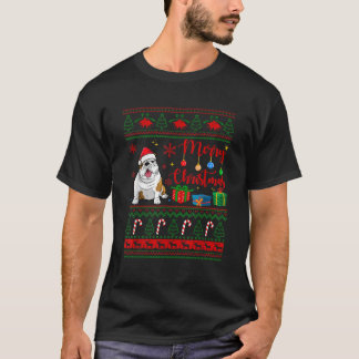 Feliz Natal Bulldog Inglês Suéter Feio Chapéu de P