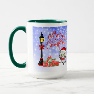 Feliz Natal Caneca de Gato Engraçado com Chapéu