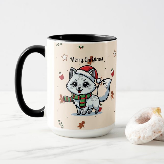 Feliz Natal | Caneca de Natal de Cachorro Fofo (Com Donut)