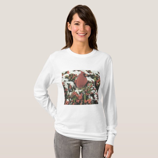 Feliz Natal Cardeal de Longa Folga Camisa de Mulhe (Frente Completa)