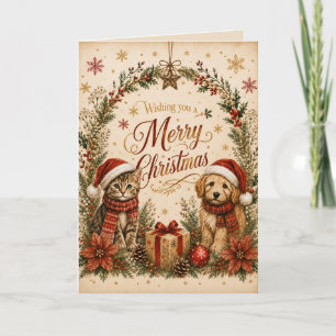 Feliz Natal Cartão de Boas Festas de Gato e Cachor