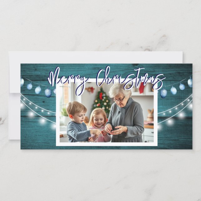 Feliz Natal - Cartão de Férias Rústicas de Madeira (Frente)