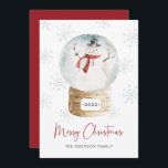 Feliz Natal - Cartão de Férias Snowman<br><div class="desc">Este cartão de feriado agudo e caprichoso apresenta um belo boneco de neve aquática num globo de neve com flocos de neve de cinza pálida. A parte traseira do cartão inclui uma mensagem para personalizar ou deixar vazio para excluir a mensagem.</div>