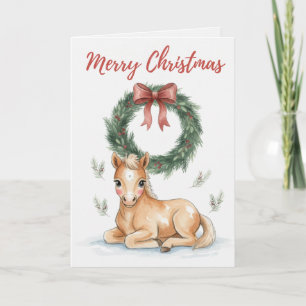 Feliz Natal Cartão de Potro Cavalos Fofos Amantes