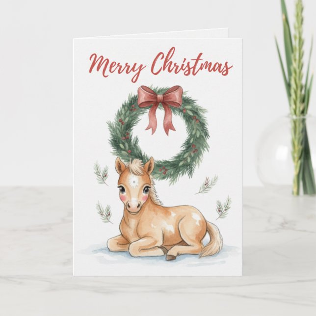 Feliz Natal Cartão de Potro Cavalos Fofos Amantes (Frente)