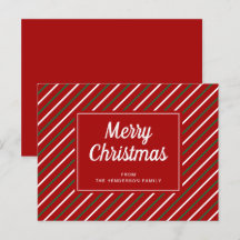 Feliz Natal Cartão Postal Listras Vermelhas e Verd