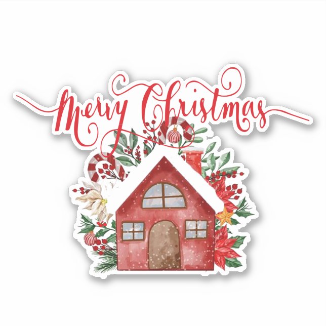 Feliz Natal casa Adesivo (Frente)