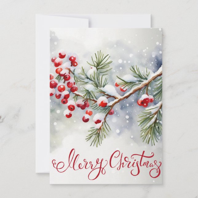 Feliz Natal com Berries Vermelhos e Árvore dos Pin (Frente)